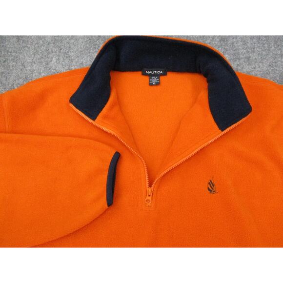 Vintage Nautica Sweater Mens XL Orange 1/4 Zip Fleece Pullover NAUTECH Made USA - Picture 1 of 16